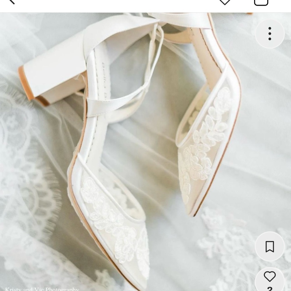 Bella Belle Elegant White Lace Wedding Bridal Block Heels
